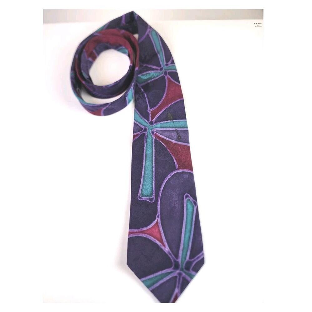 Robin Pildrow Designer Silk Purple Abstract Art Pattern Vintage Men's Necktie